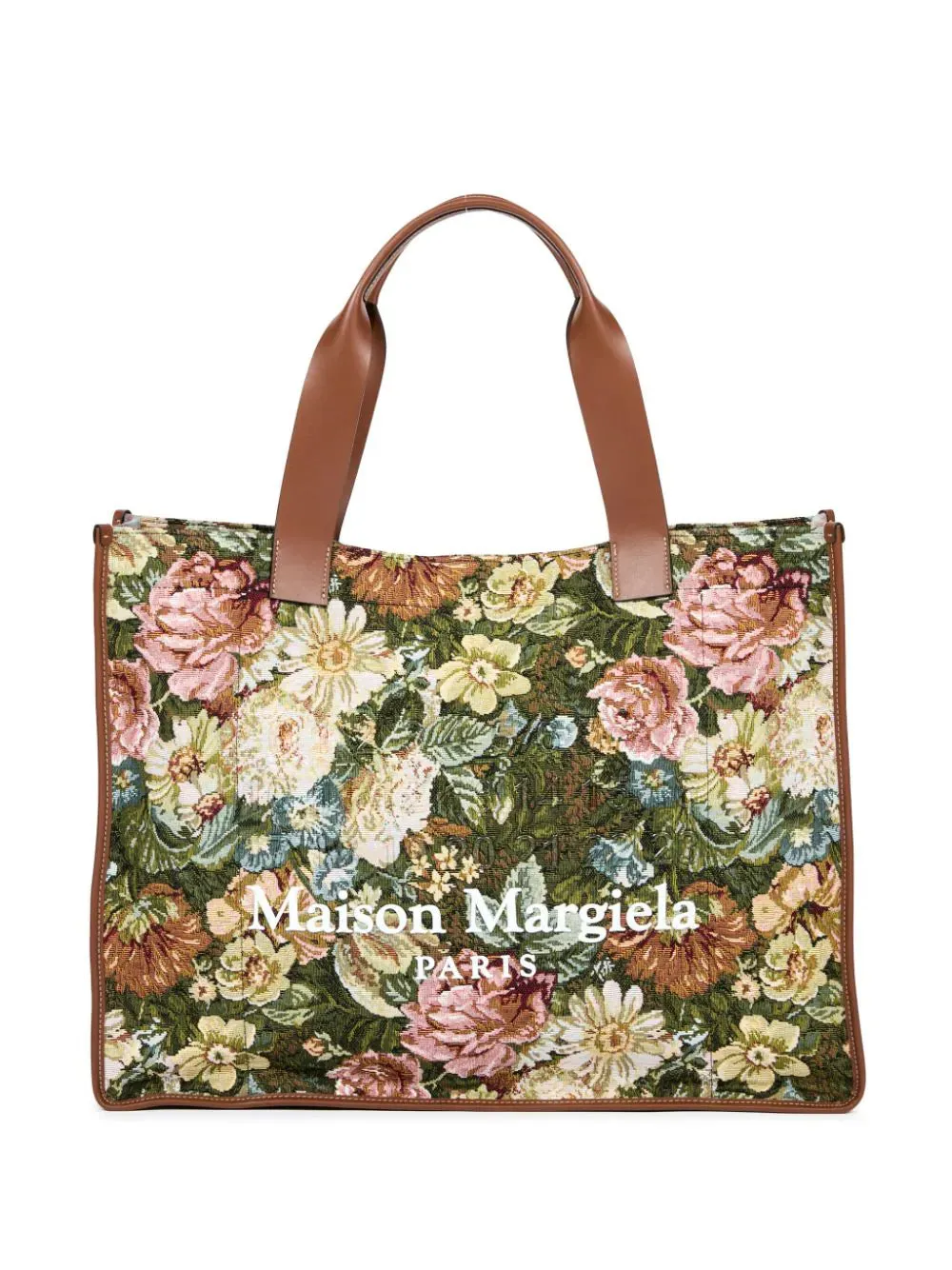 Shopper Tote Bag - Green Floral/Chestnut