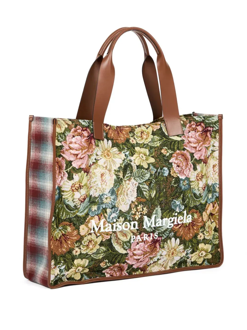 Shopper Tote Bag - Green Floral/Chestnut