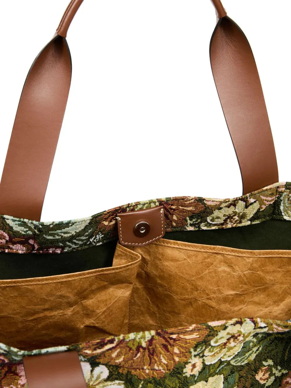 Shopper Tote Bag - Green Floral/Chestnut