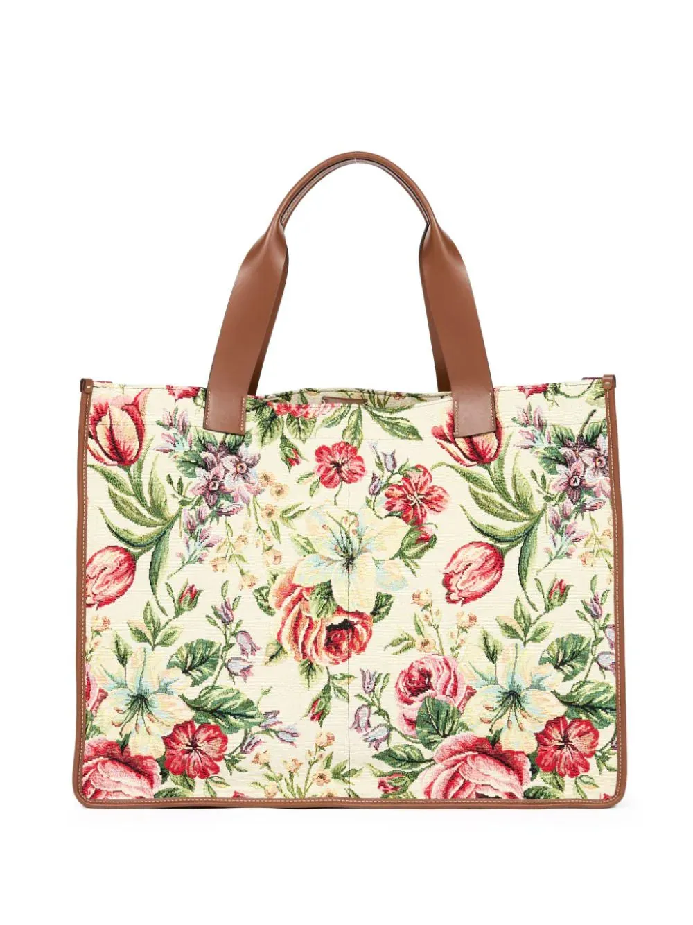 Shopper Tote Bag - Ivory Floral Chestnut