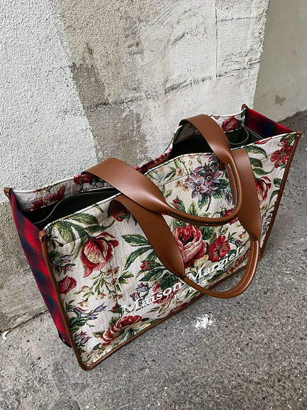 Shopper Tote Bag - Ivory Floral Chestnut