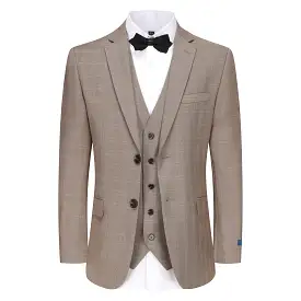 Slim Fit 3PC Brown Check Suit