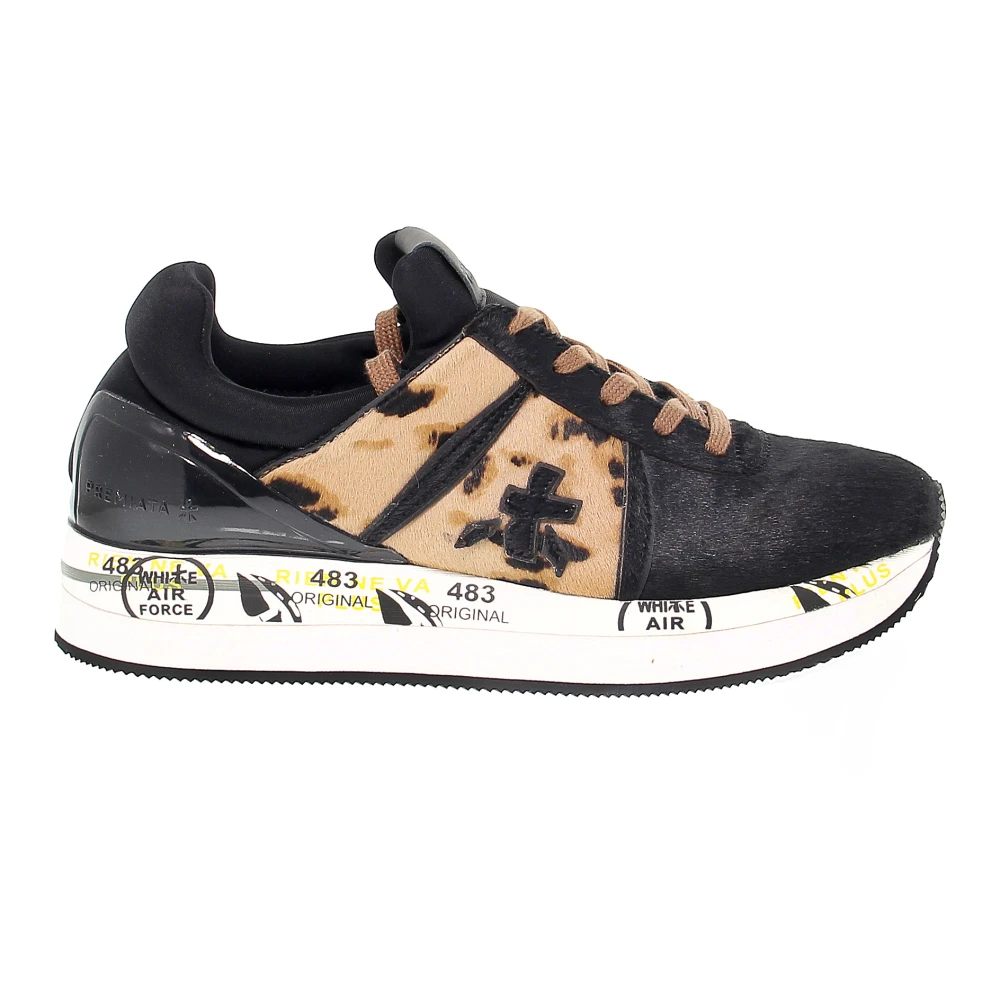 Sneakers Leopardato Nero in Tessuto e Vernice