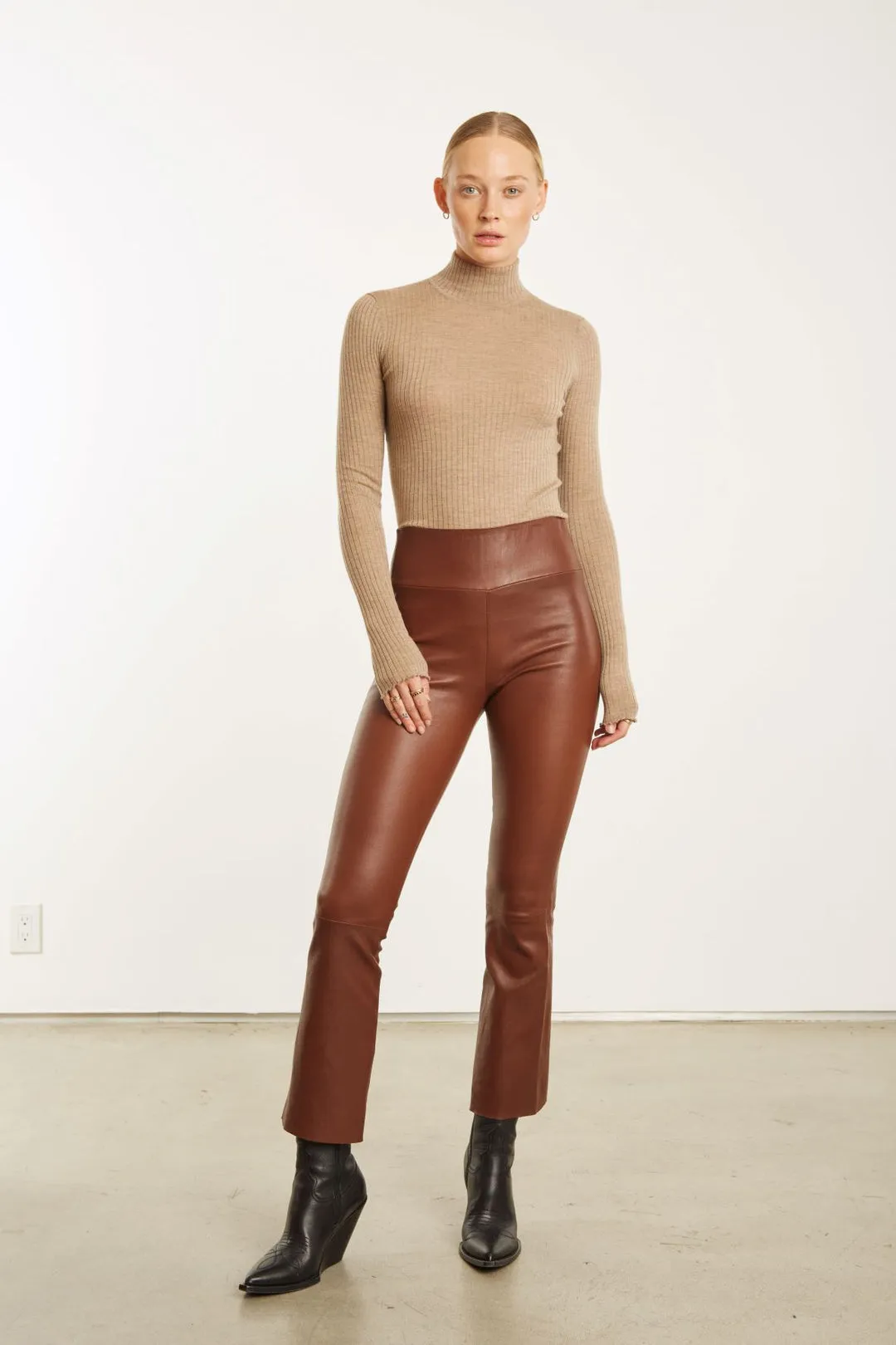 SPRWMN Leather Ankle Flare Legging