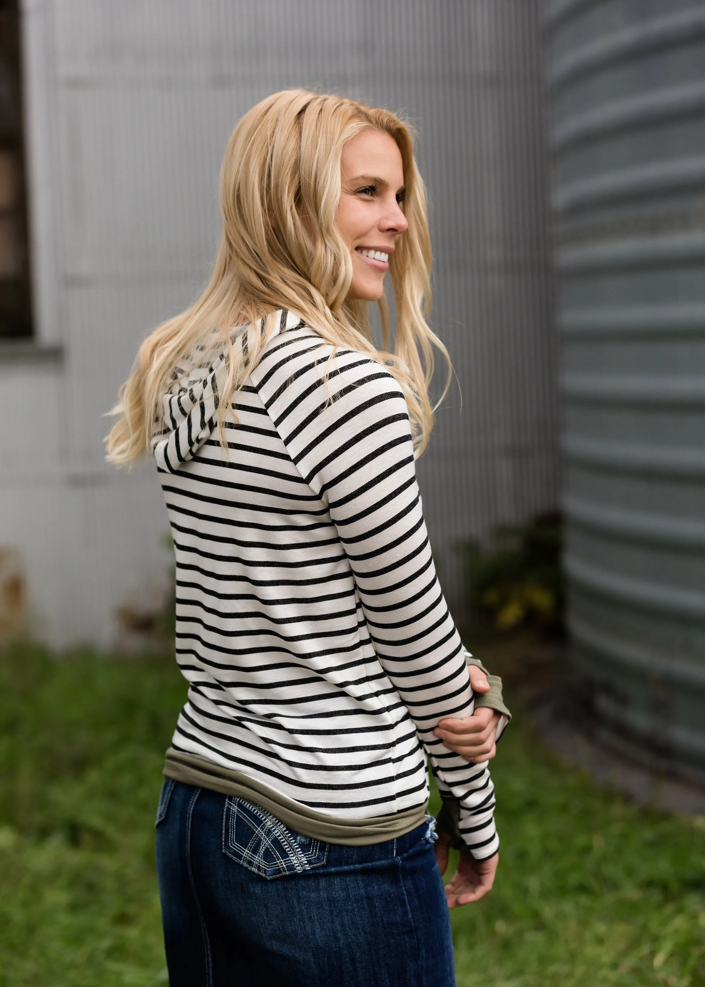 Striped Hooded Pullover Top - FINAL SALE