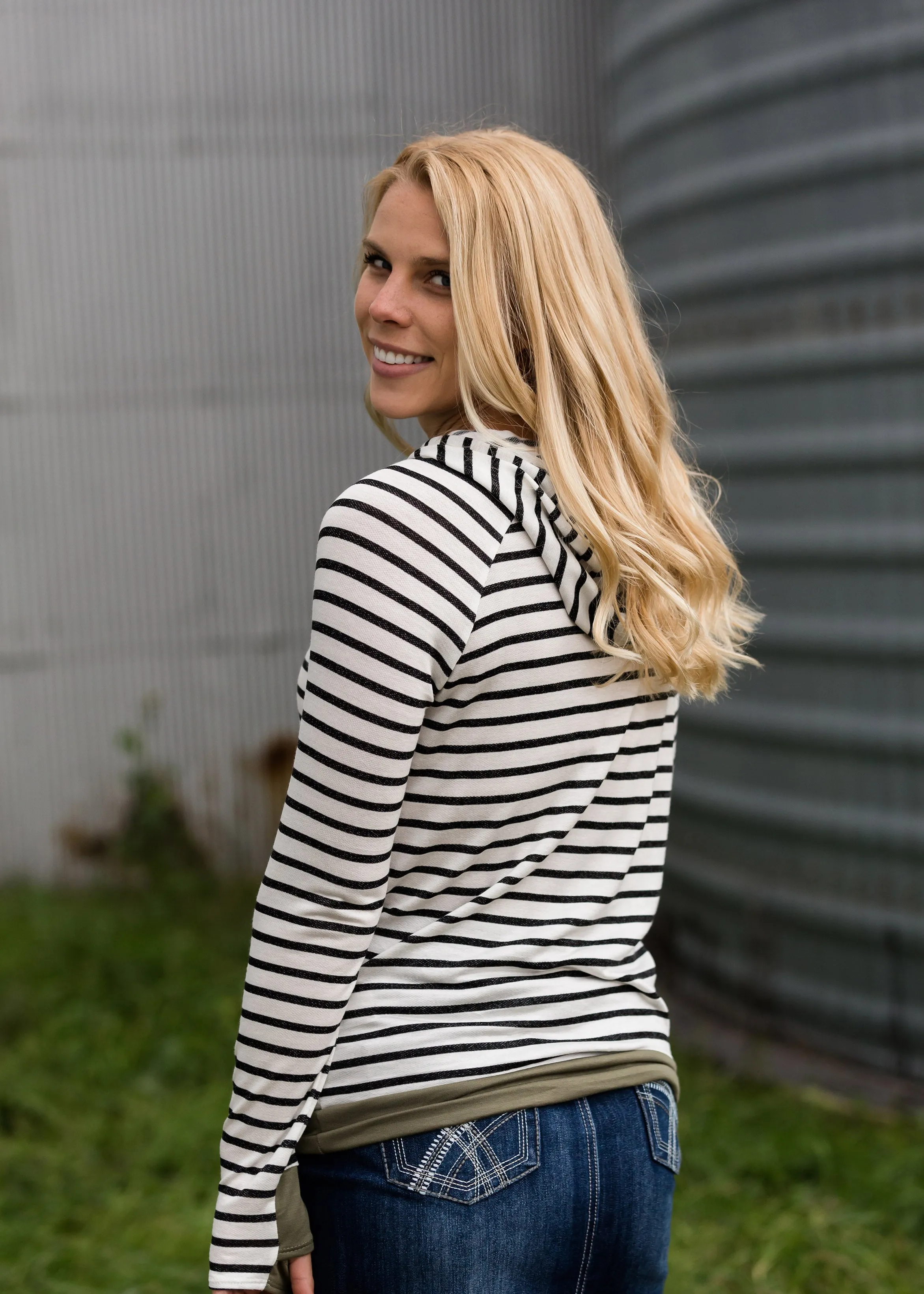 Striped Hooded Pullover Top - FINAL SALE