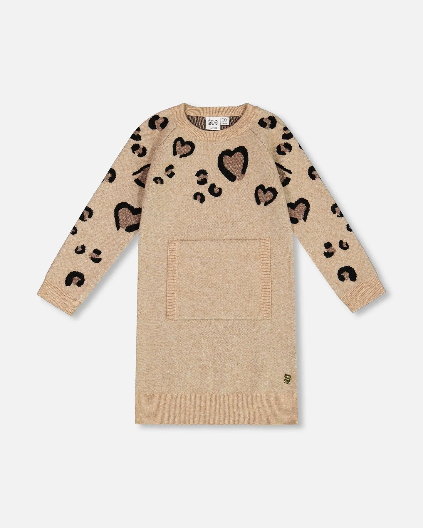 Sweater Dress With Heart Jacquard Beige Mix