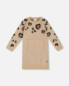 Sweater Dress With Heart Jacquard Beige Mix