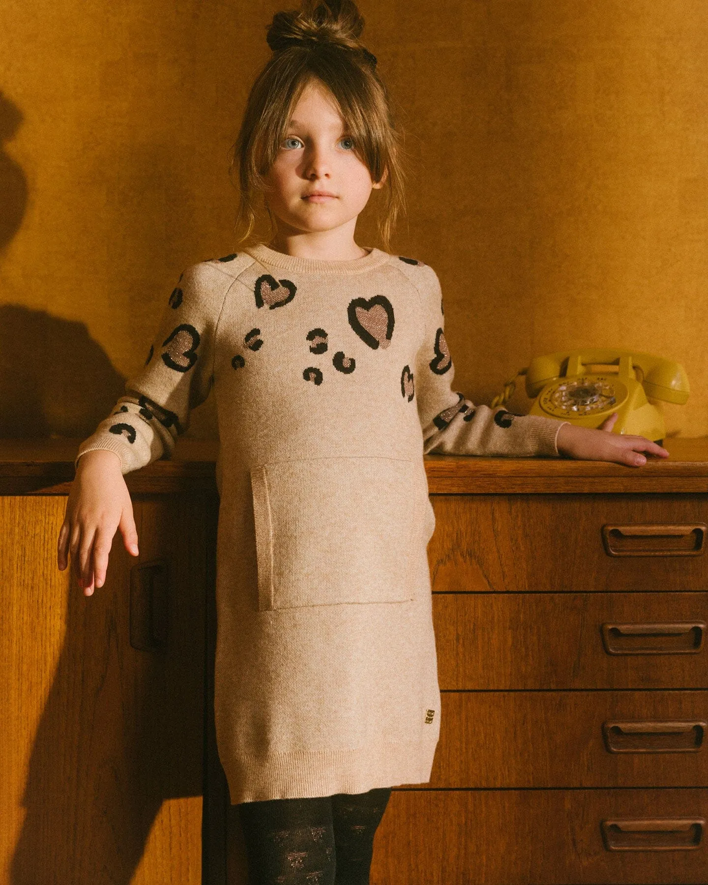 Sweater Dress With Heart Jacquard Beige Mix