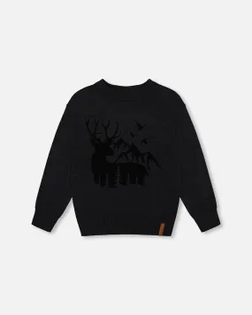 Sweater With Deer Flocking Dark Gray