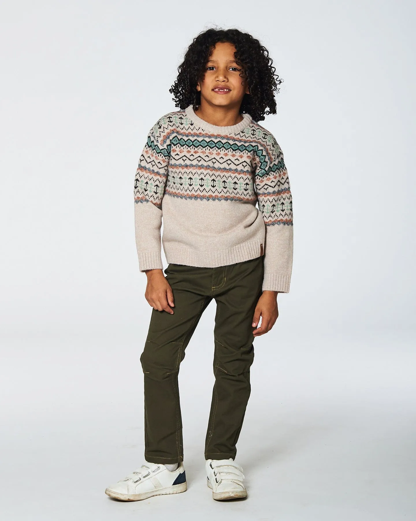 Sweater With Norwegian Jacquard Beige Mix