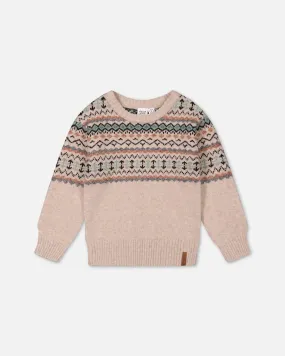 Sweater With Norwegian Jacquard Beige Mix