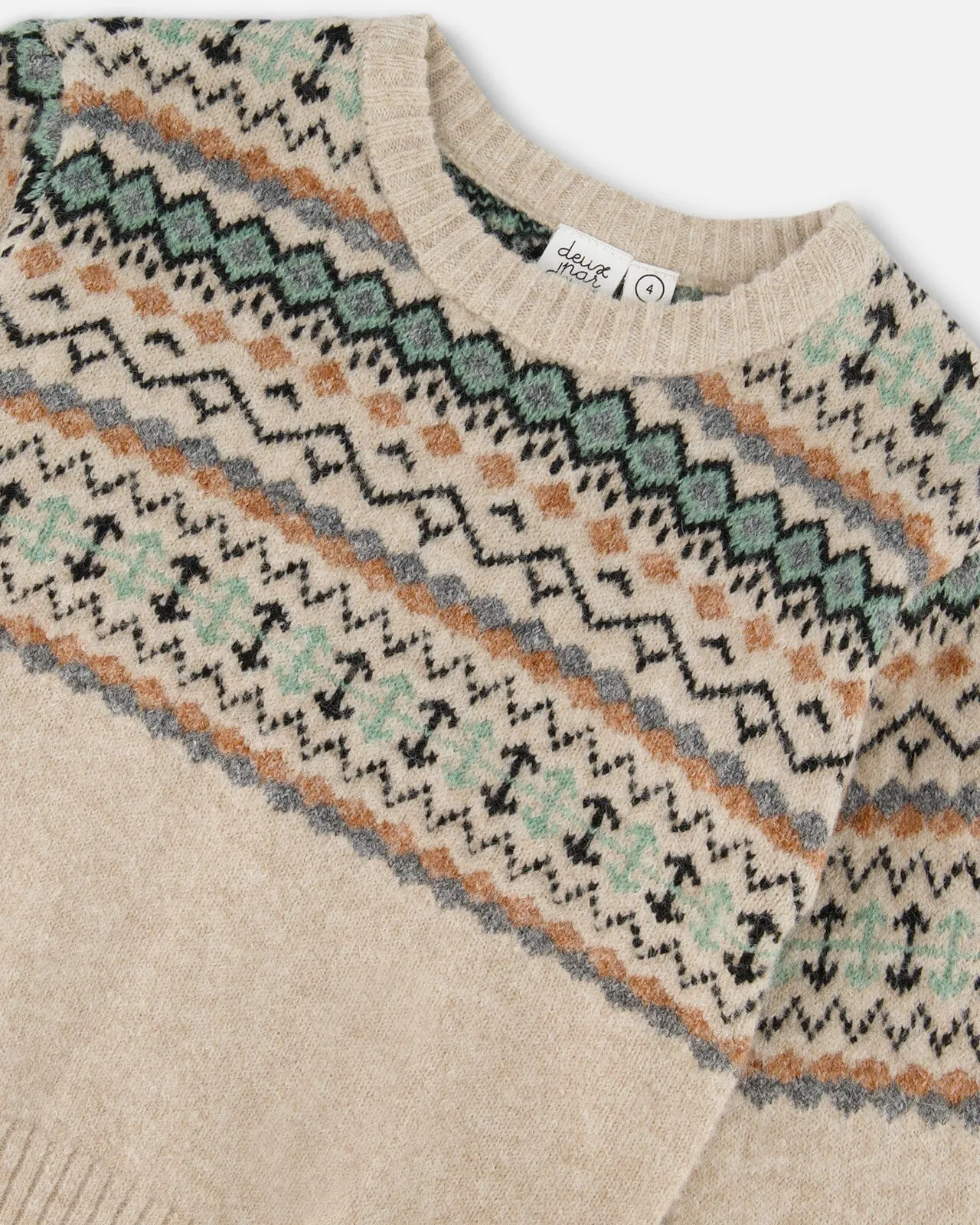 Sweater With Norwegian Jacquard Beige Mix