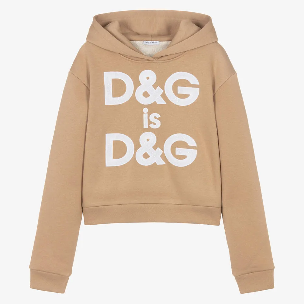 Teen Girls Beige Cotton Slogan Hoodie