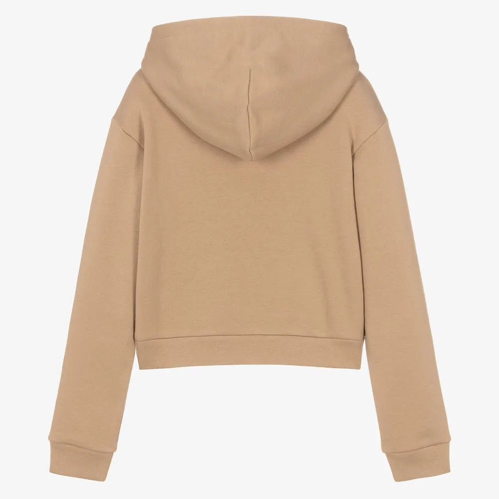 Teen Girls Beige Cotton Slogan Hoodie