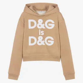 Teen Girls Beige Cotton Slogan Hoodie