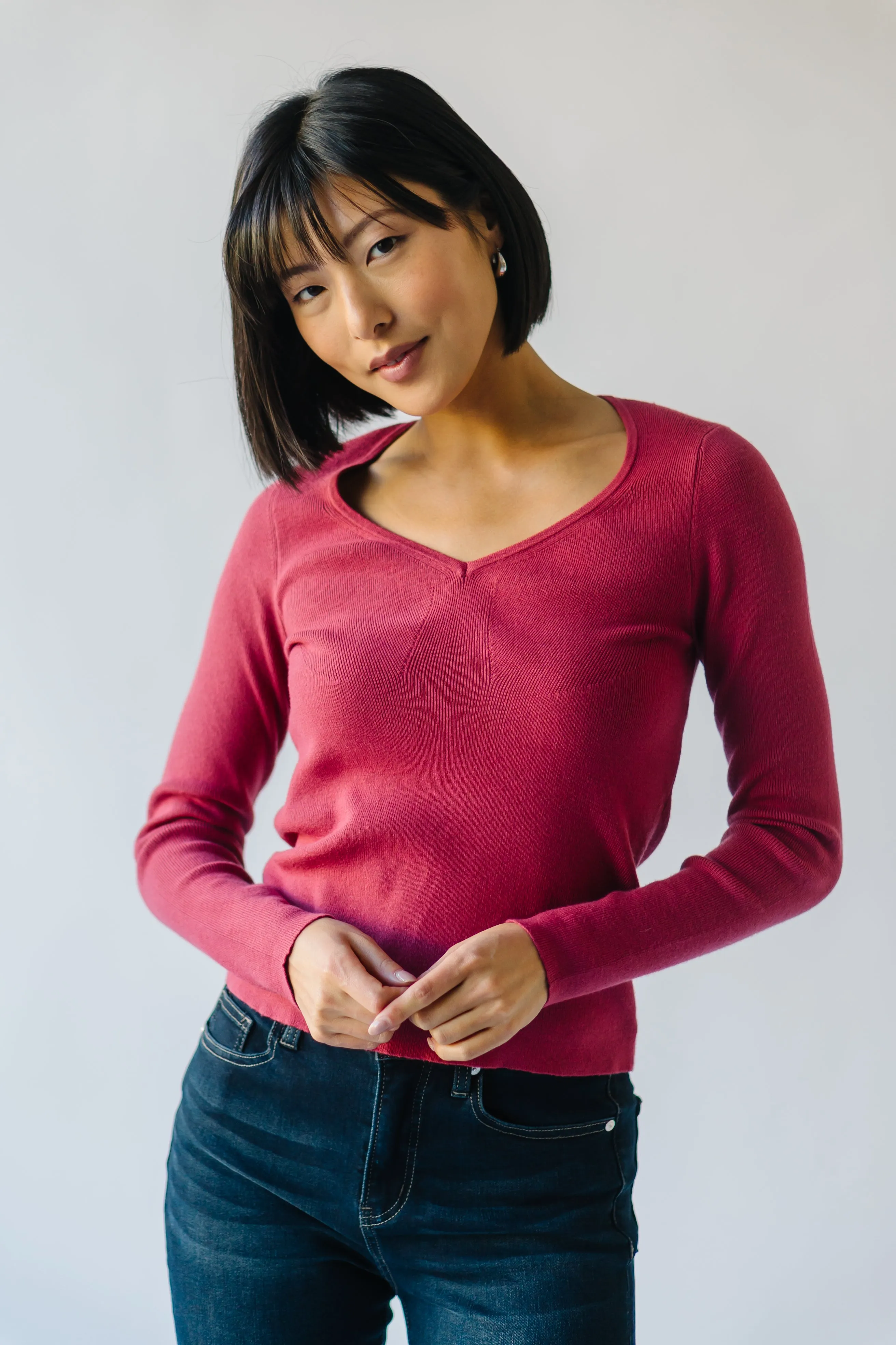 The Stallings V-Neck Sweater Top in Poppy Red