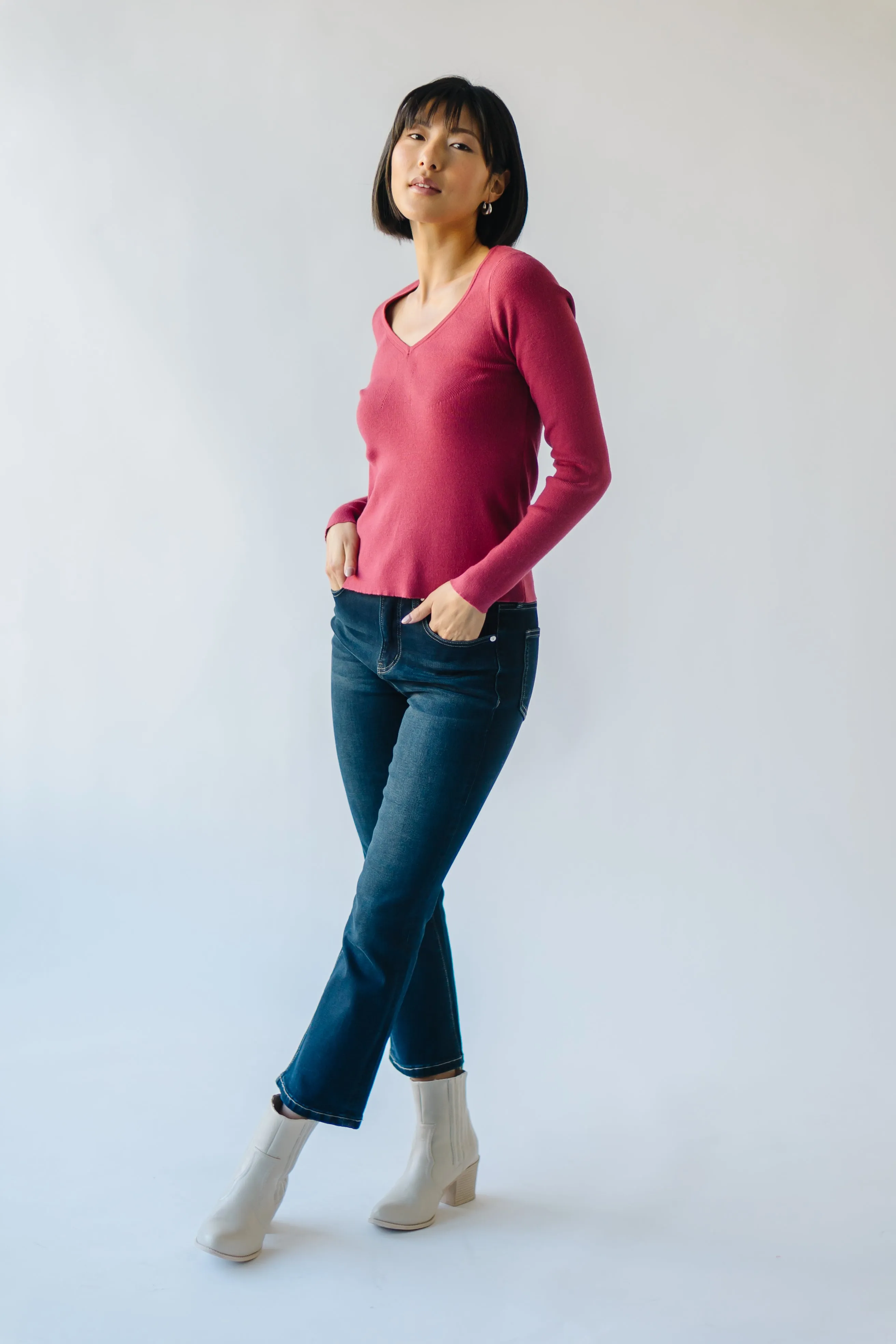 The Stallings V-Neck Sweater Top in Poppy Red