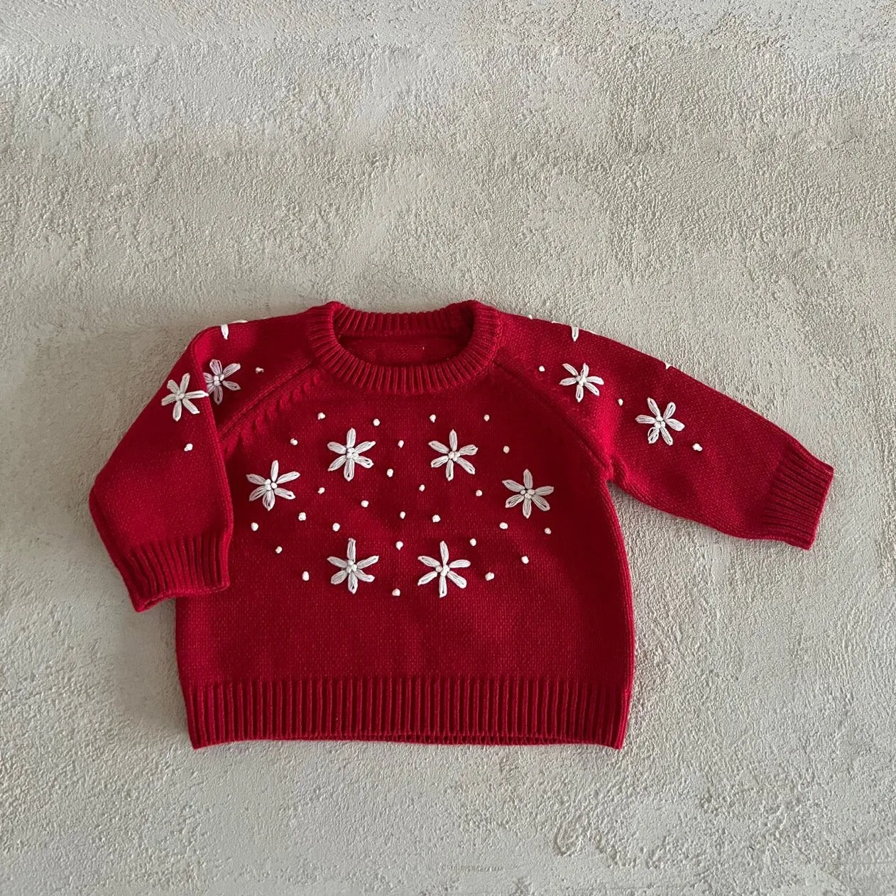 Toddler  Snow Embroidered Sweater (1-6y) - Red