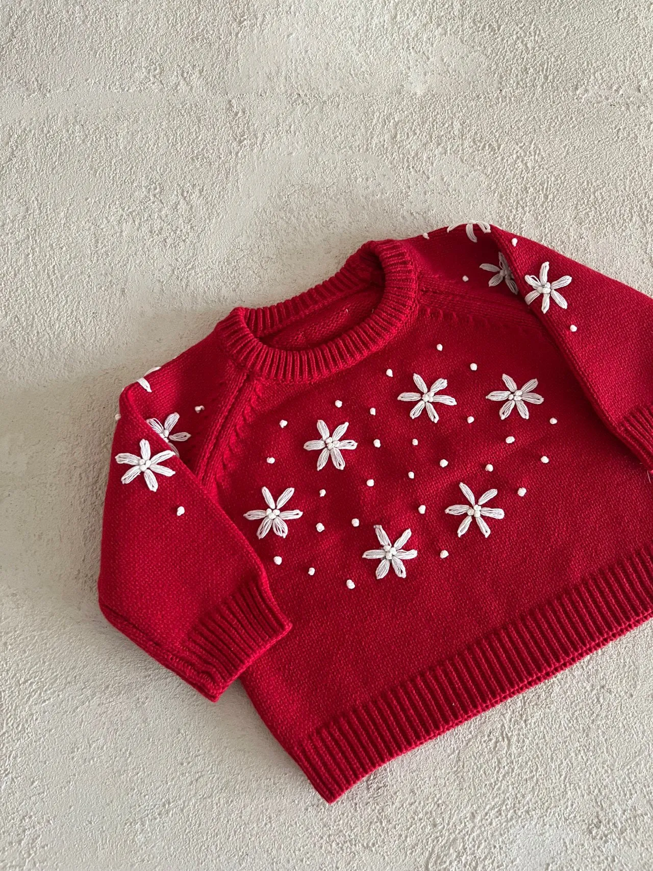 Toddler  Snow Embroidered Sweater (1-6y) - Red