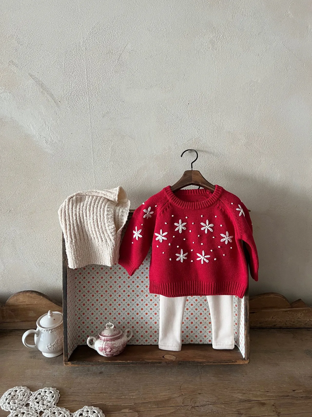 Toddler  Snow Embroidered Sweater (1-6y) - Red