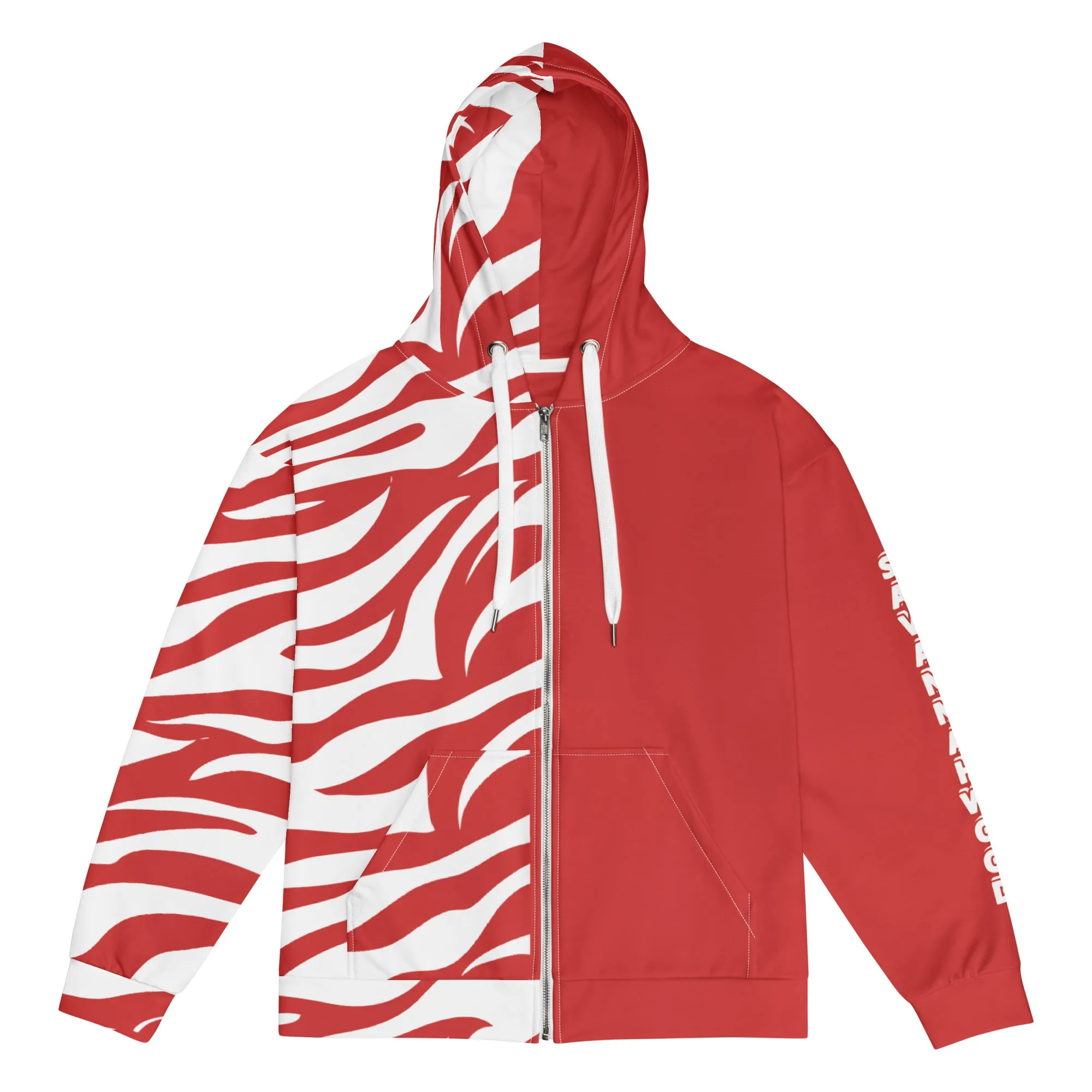 Unisex zip hoodie Red and White Zebra