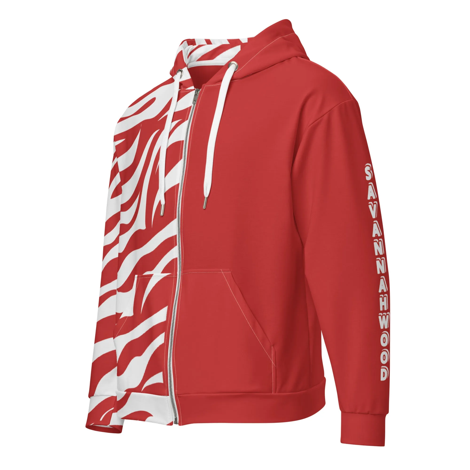 Unisex zip hoodie Red and White Zebra