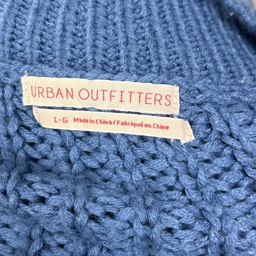 Urban outfitters Womens Blue Cable Knit Long Sleeve Oversized V-Neck Sweater Top