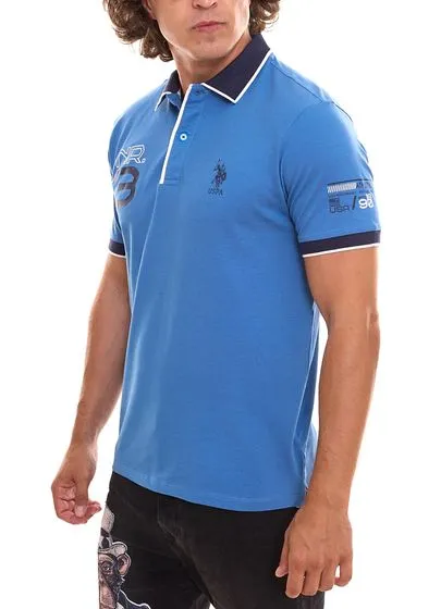 U.S. POLO ASSN. Short-sleeved polo shirt comfortable polo shirt for men with front print cotton shirt 197 65037 52520 138 Blue