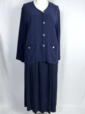 Vintage Cynthia Max Size L 14/16 Navy Circles & Lines 3PC Suit Set