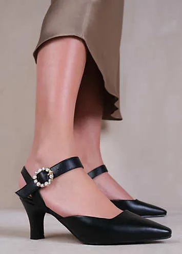 Where’s That From New Form Black Wide Fit Diamante Buckle Detail Court Shoes | Kaleidoscope