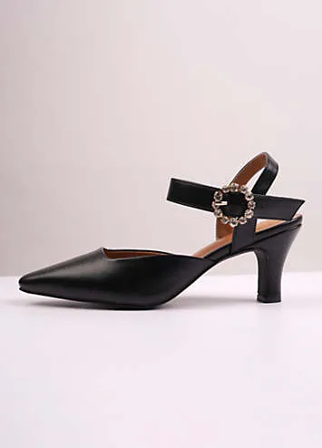 Where’s That From New Form Black Wide Fit Diamante Buckle Detail Court Shoes | Kaleidoscope