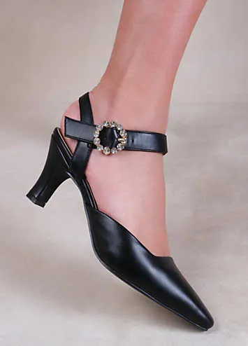 Where’s That From New Form Black Wide Fit Diamante Buckle Detail Court Shoes | Kaleidoscope