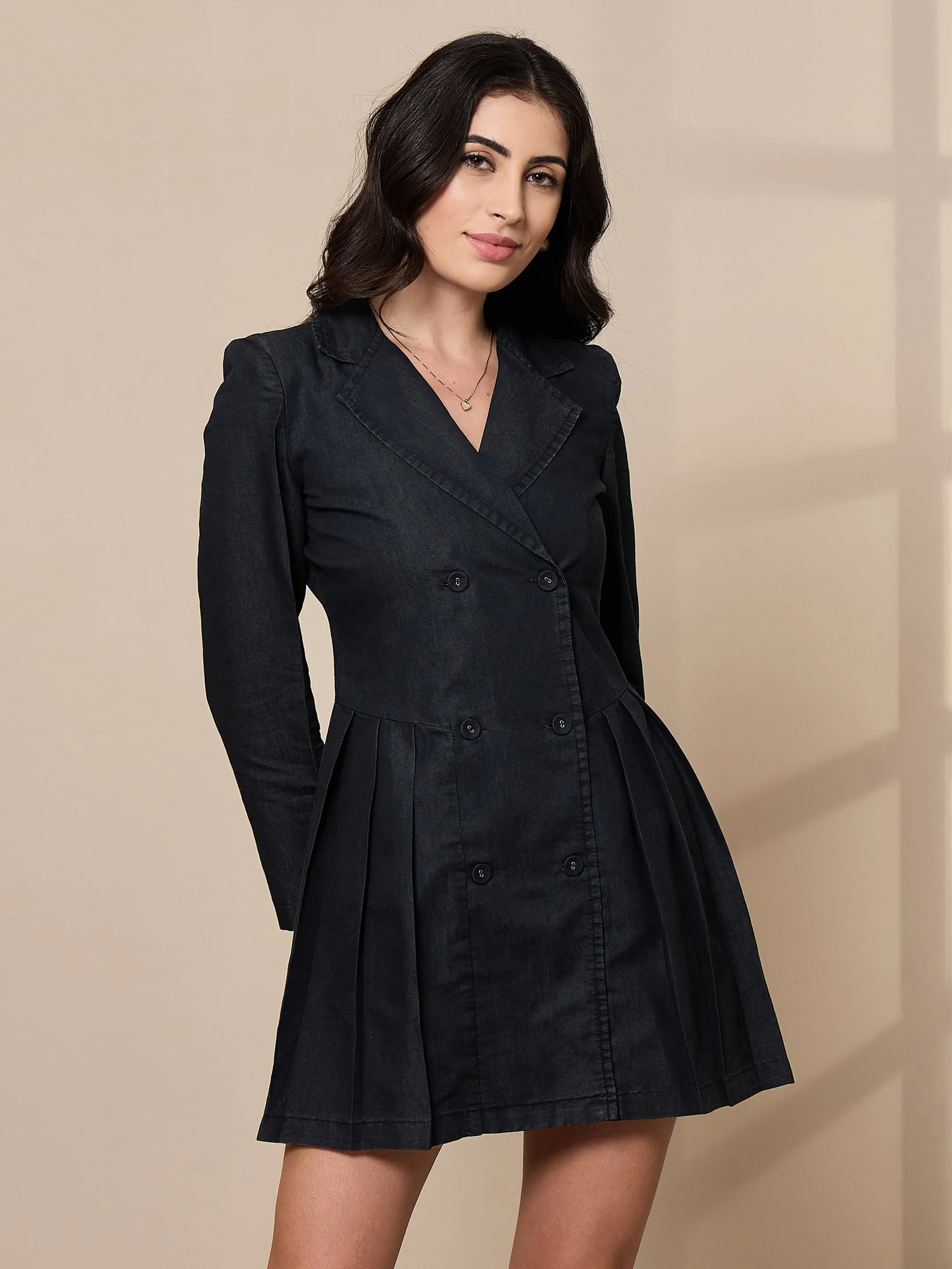 Women Black Collar Blazer Dress