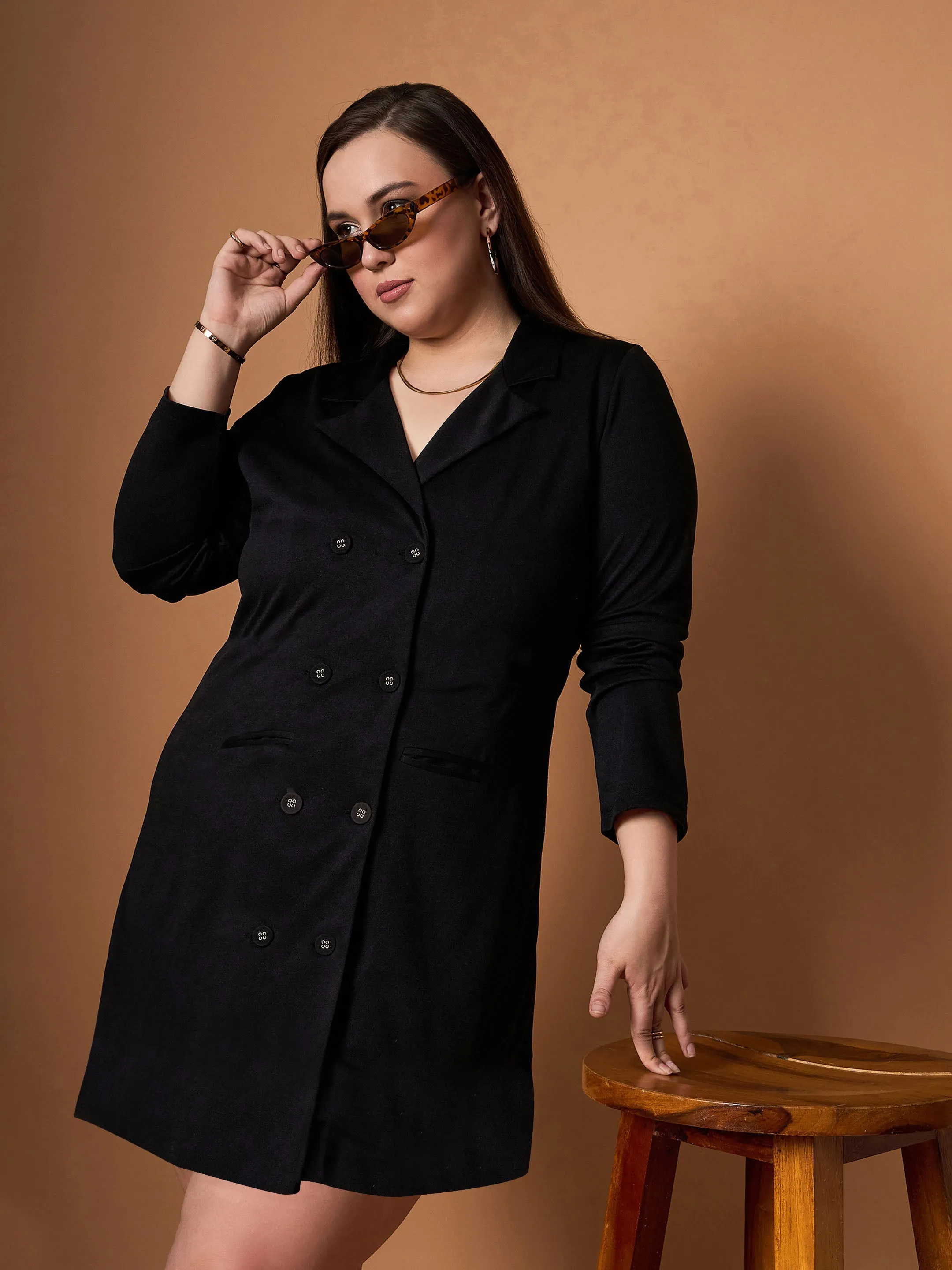 Women Black Short Blazer Dress