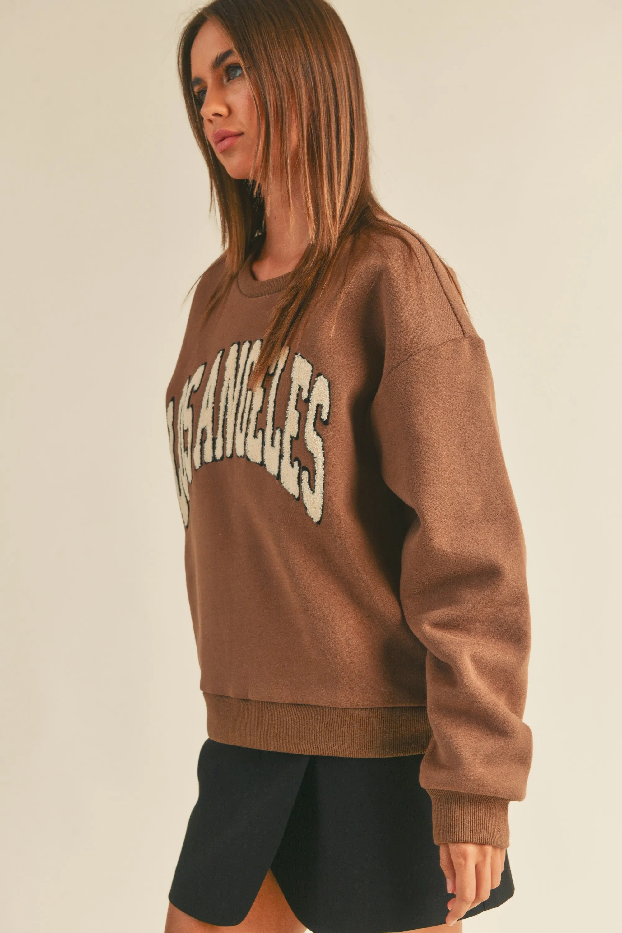 Women Chenille Embroidered Letter Patch Sweater -Los Angeles