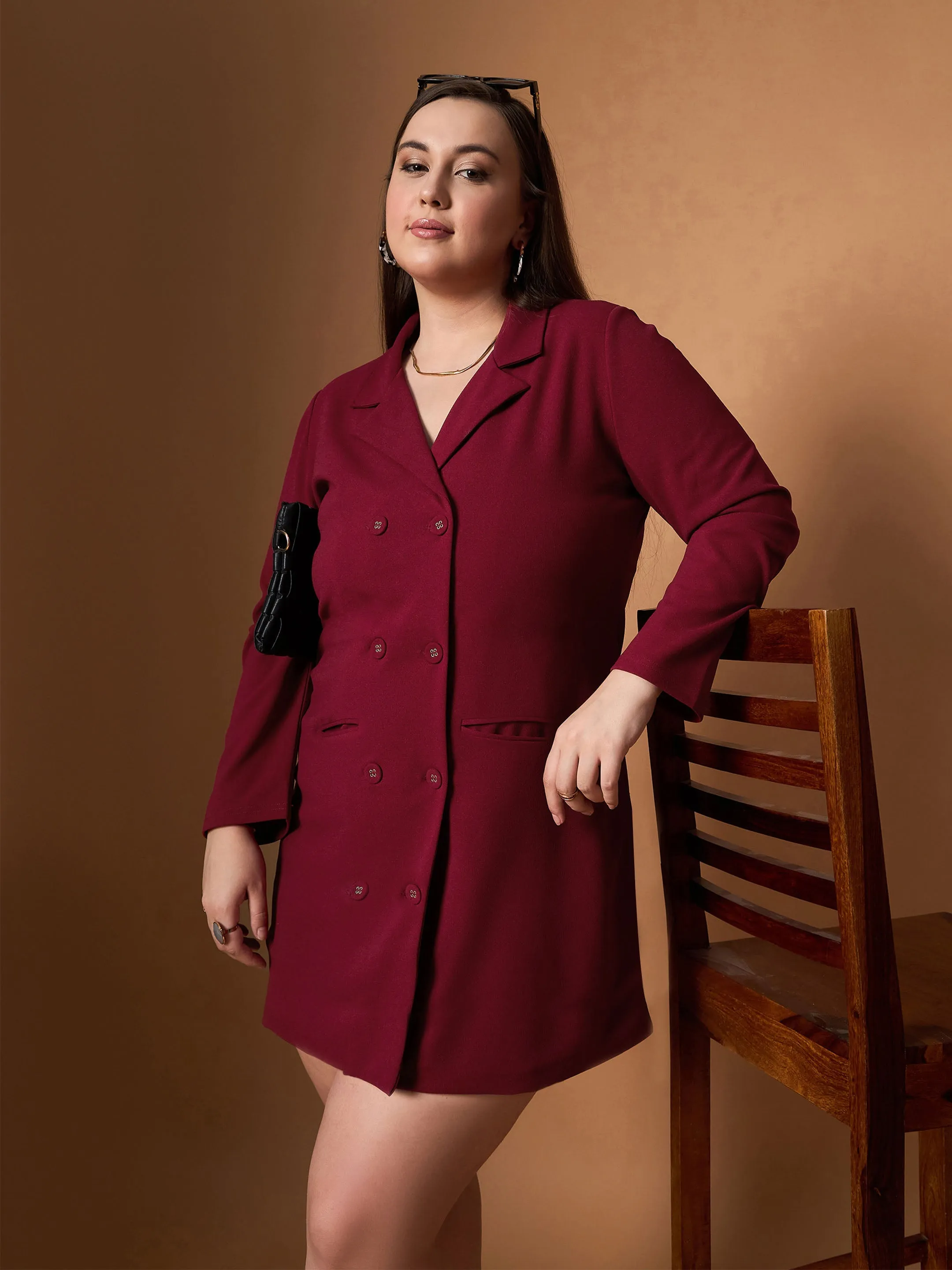 Women Maroon Short Blazer Dress