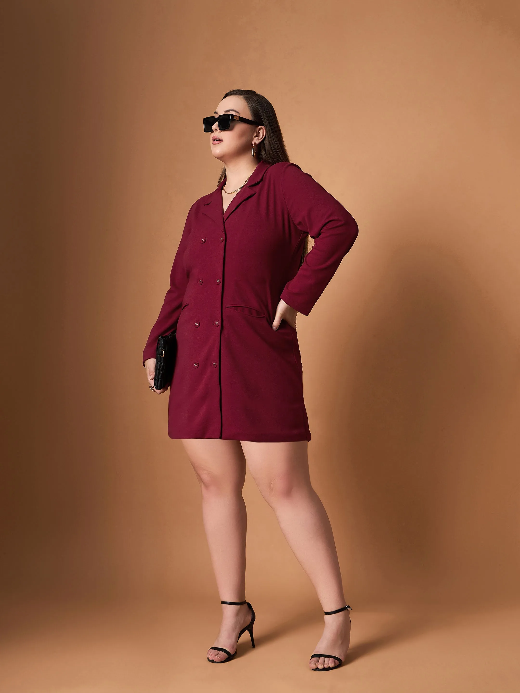 Women Maroon Short Blazer Dress