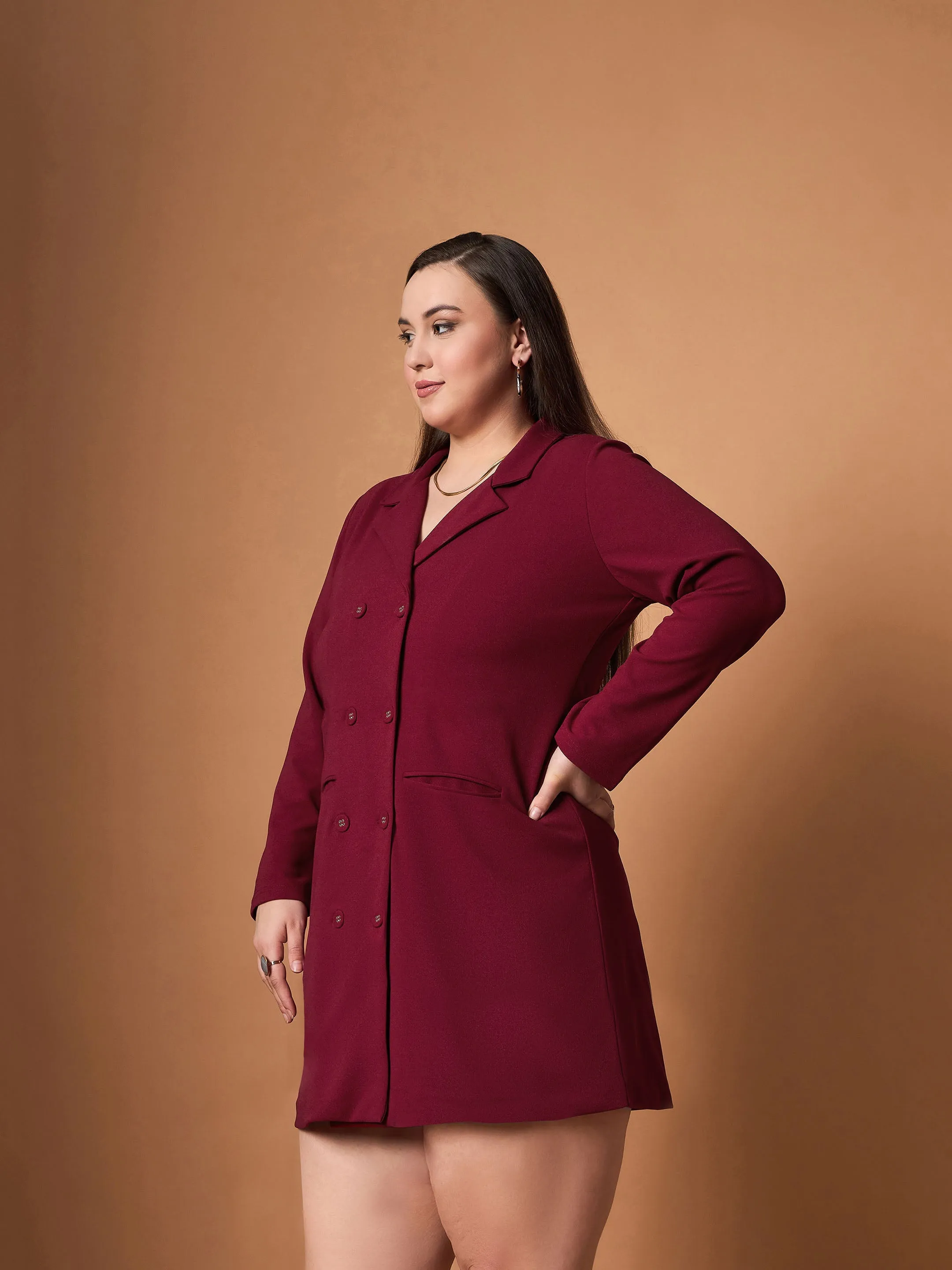 Women Maroon Short Blazer Dress