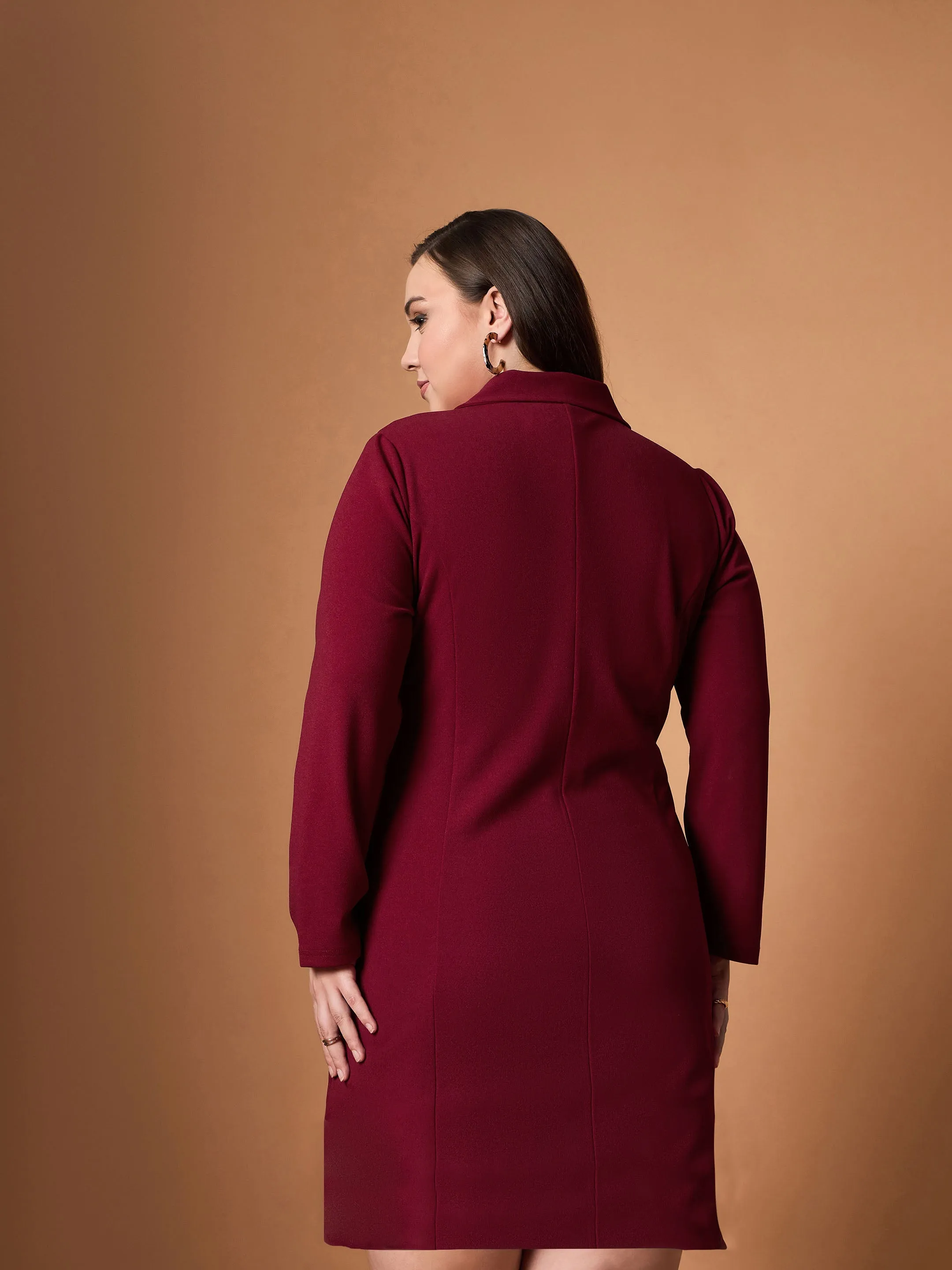 Women Maroon Short Blazer Dress