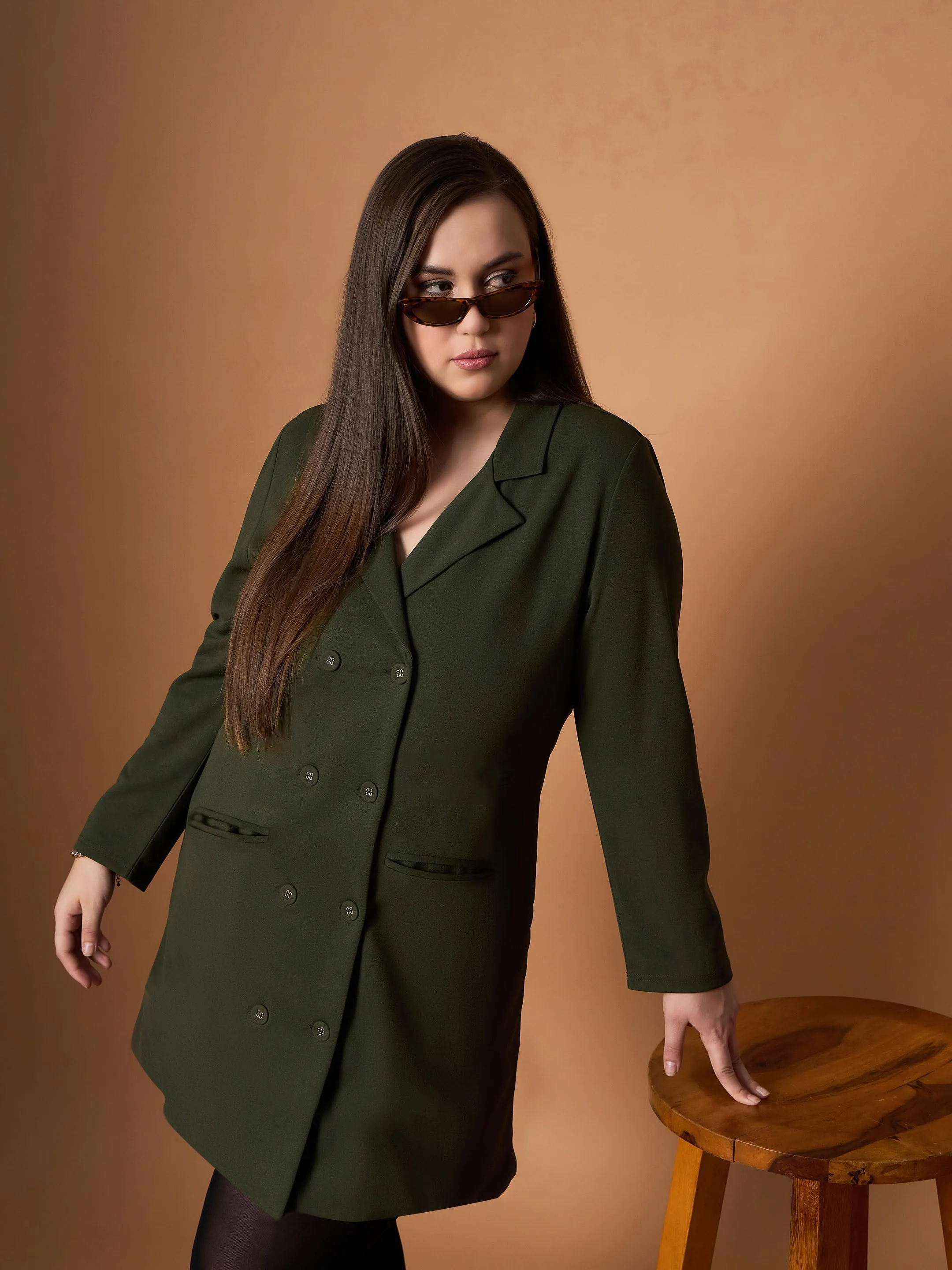 Women Olive Short Blazer Dress