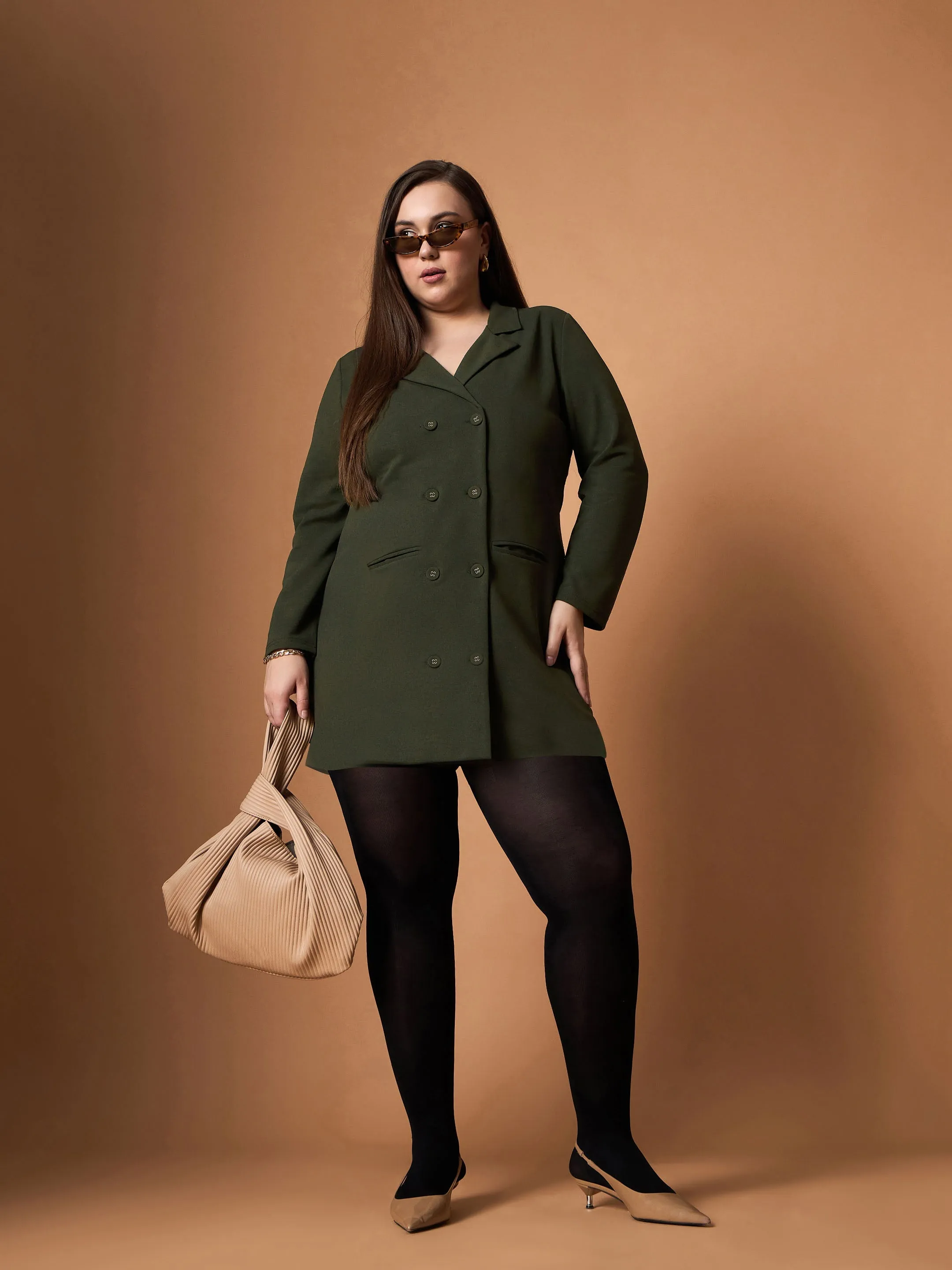 Women Olive Short Blazer Dress