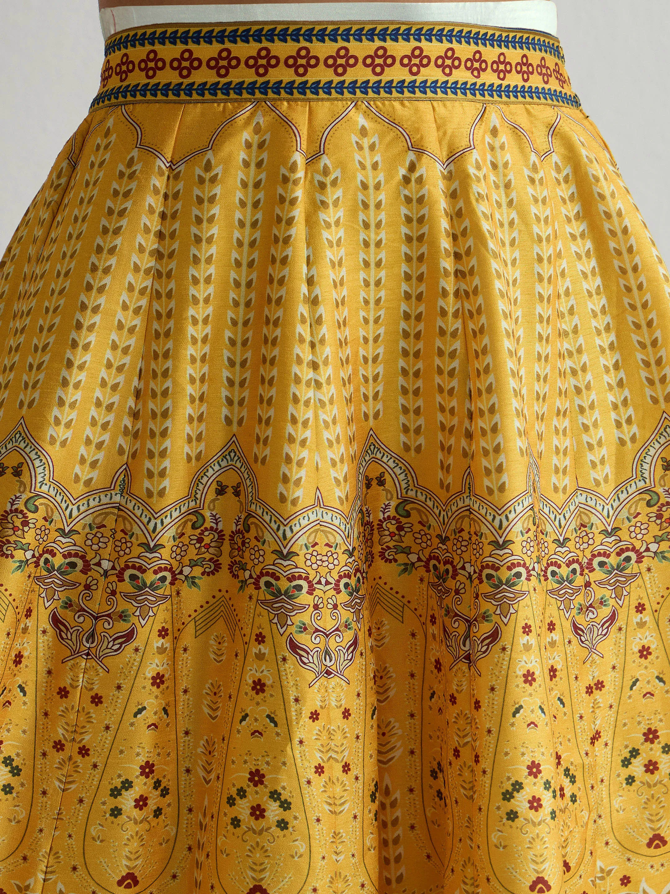 Women Yellow & Blue Floral Blazer Top With Anarkali Skirt