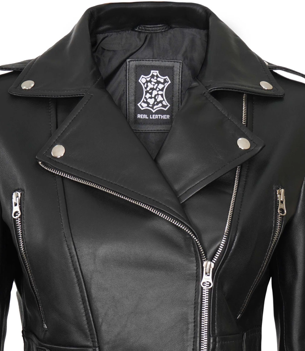 Women's Black Cropped Leather Biker Jacket - Moto Style