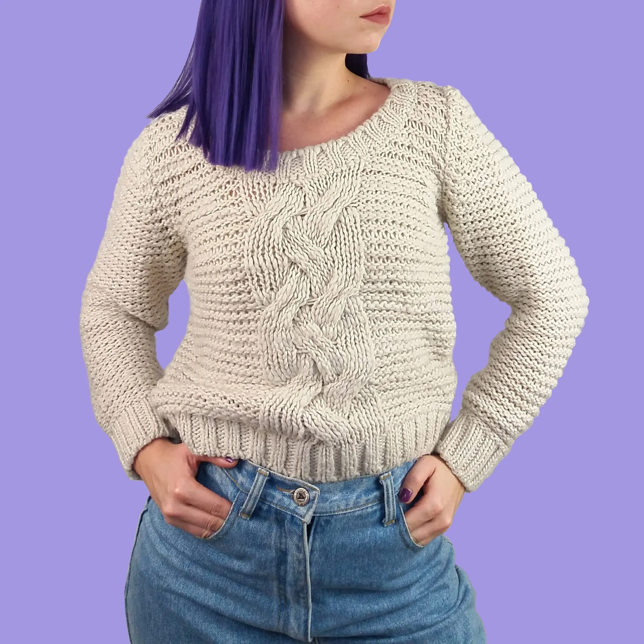 Y2K Cable Knit Crop Sweater - size S-M