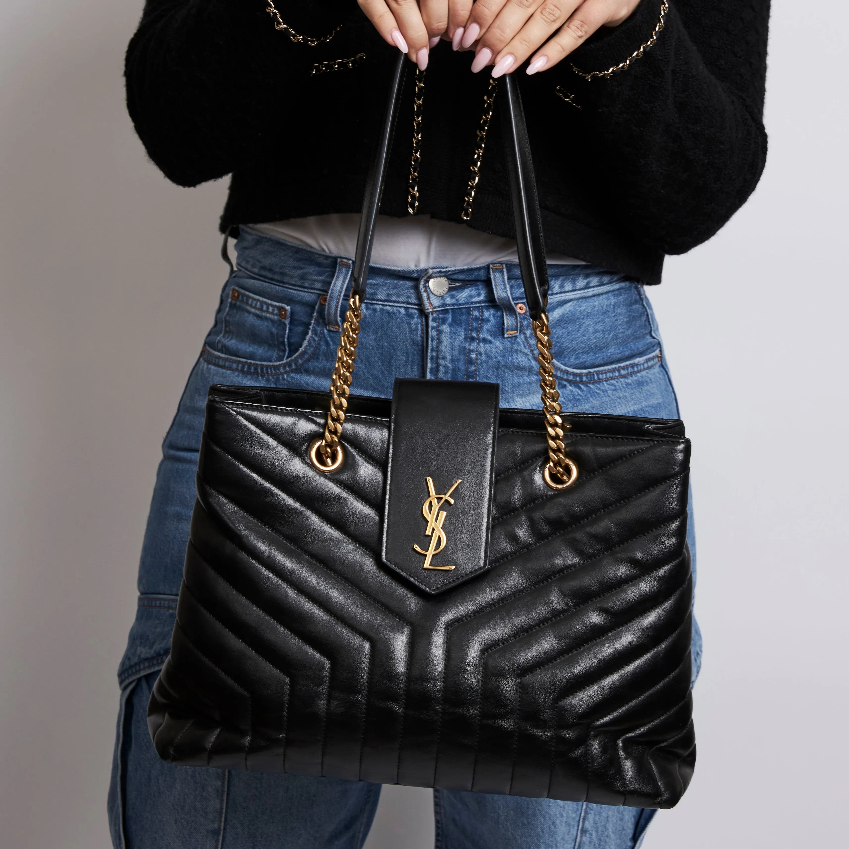 YSL Lou Lou Black Leather Large Tote Bag