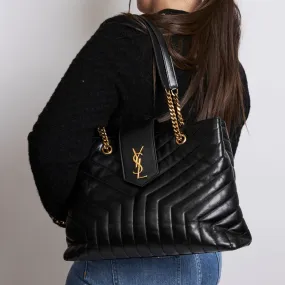 YSL Lou Lou Black Leather Large Tote Bag