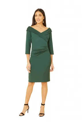 Yumi Green Scuba Fitted Wrap Dress