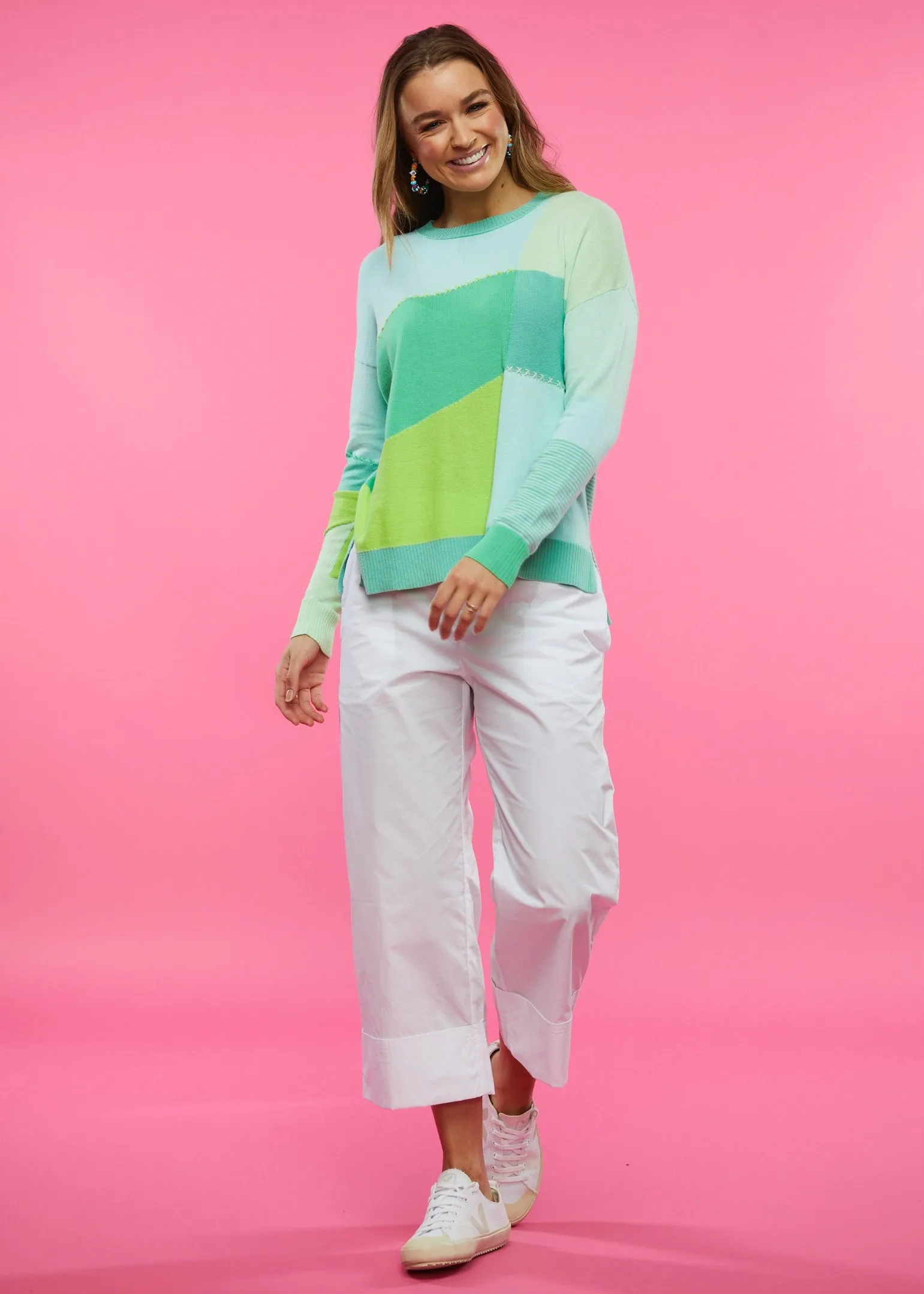 Zaket and Plover Patchwork Sweater-Green